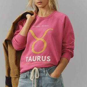 Anthropologie The Zodiac Sweatshirt Catherine O'Sullivan Taurus Pink Size XS New